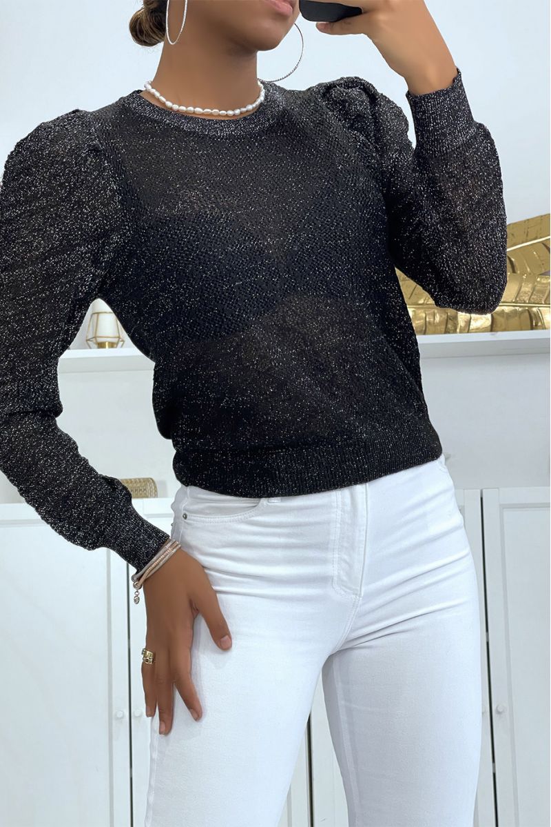 Black jacquard sweater with gold thread - 4