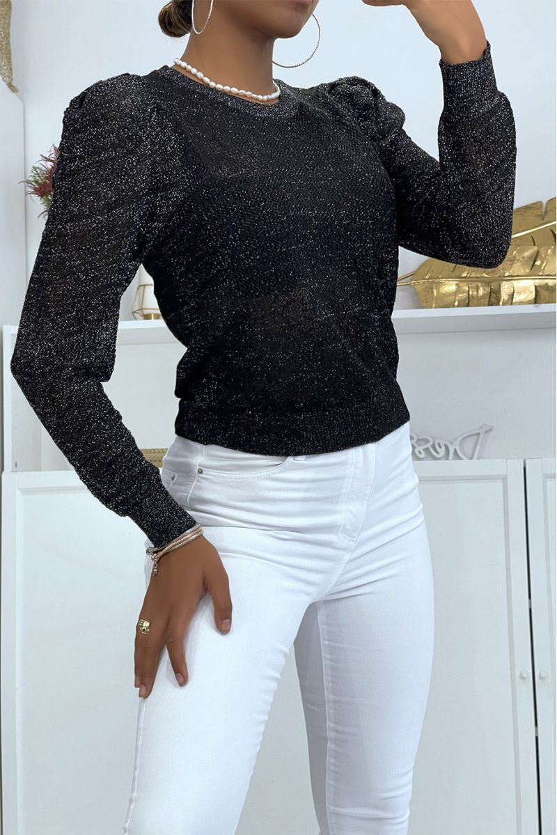 Black jacquard sweater with gold thread - 5