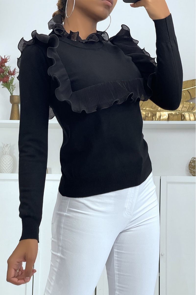 Black sweater with ruffle front and back - 1