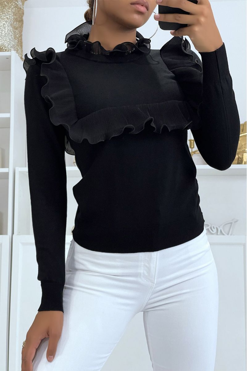 Zwarte sweater met ruche voor- en achterkant - 2