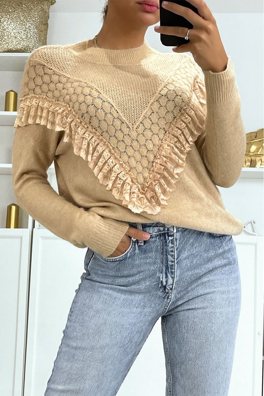 Camel hoogsluitende damestrui - 3