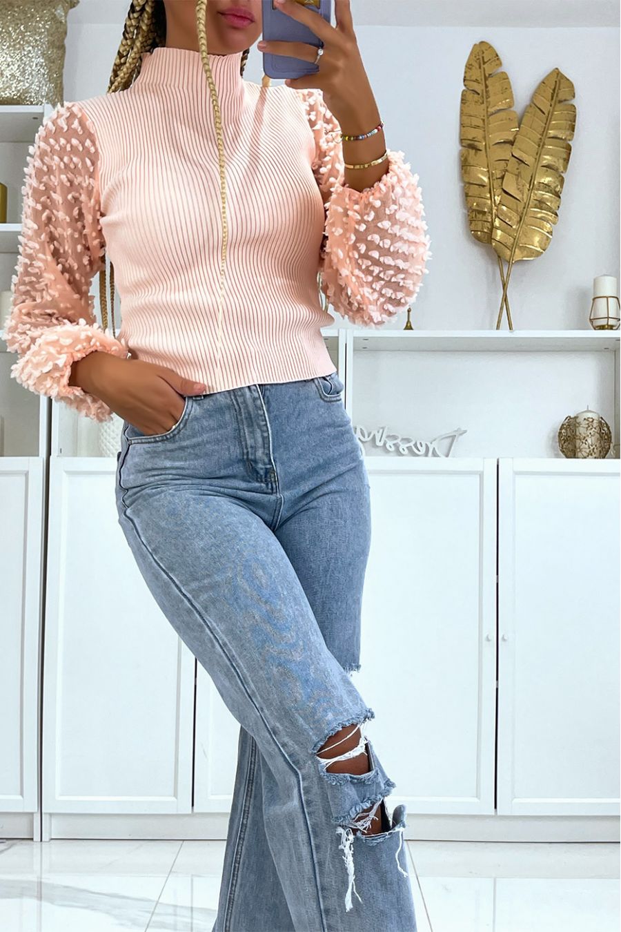 Pink tulle sleeve top - 2