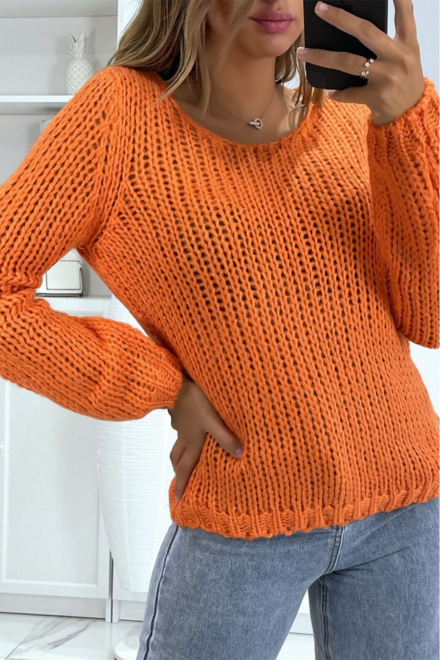 Big orange sweater very comfortable to wear