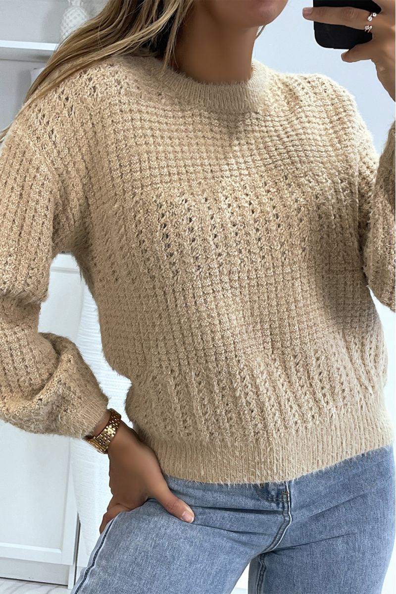 Beige sweater with a soft puffed effect - 2