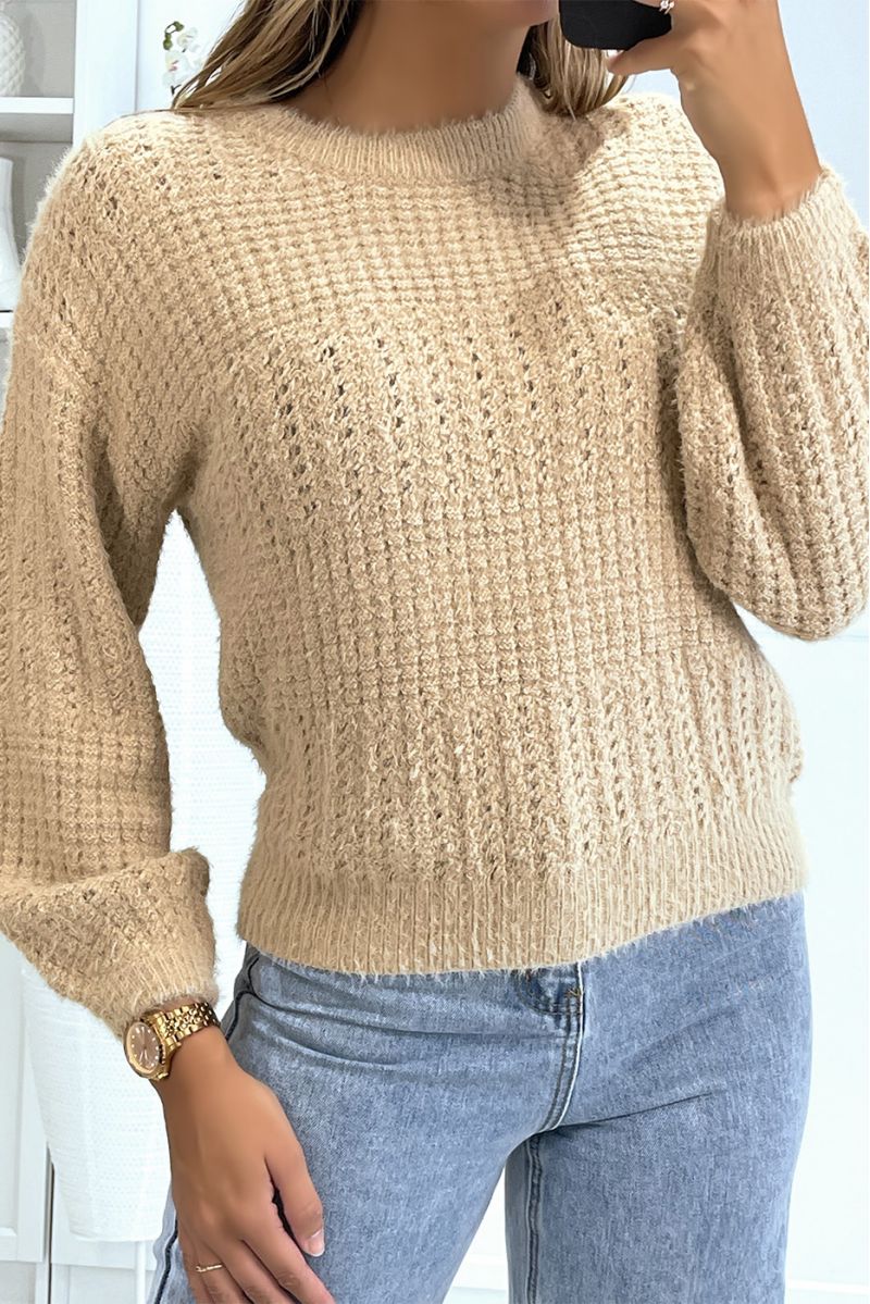 Beige sweater with a soft puffed effect - 3