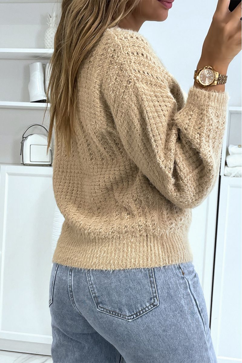 Beige sweater with a soft puffed effect - 4