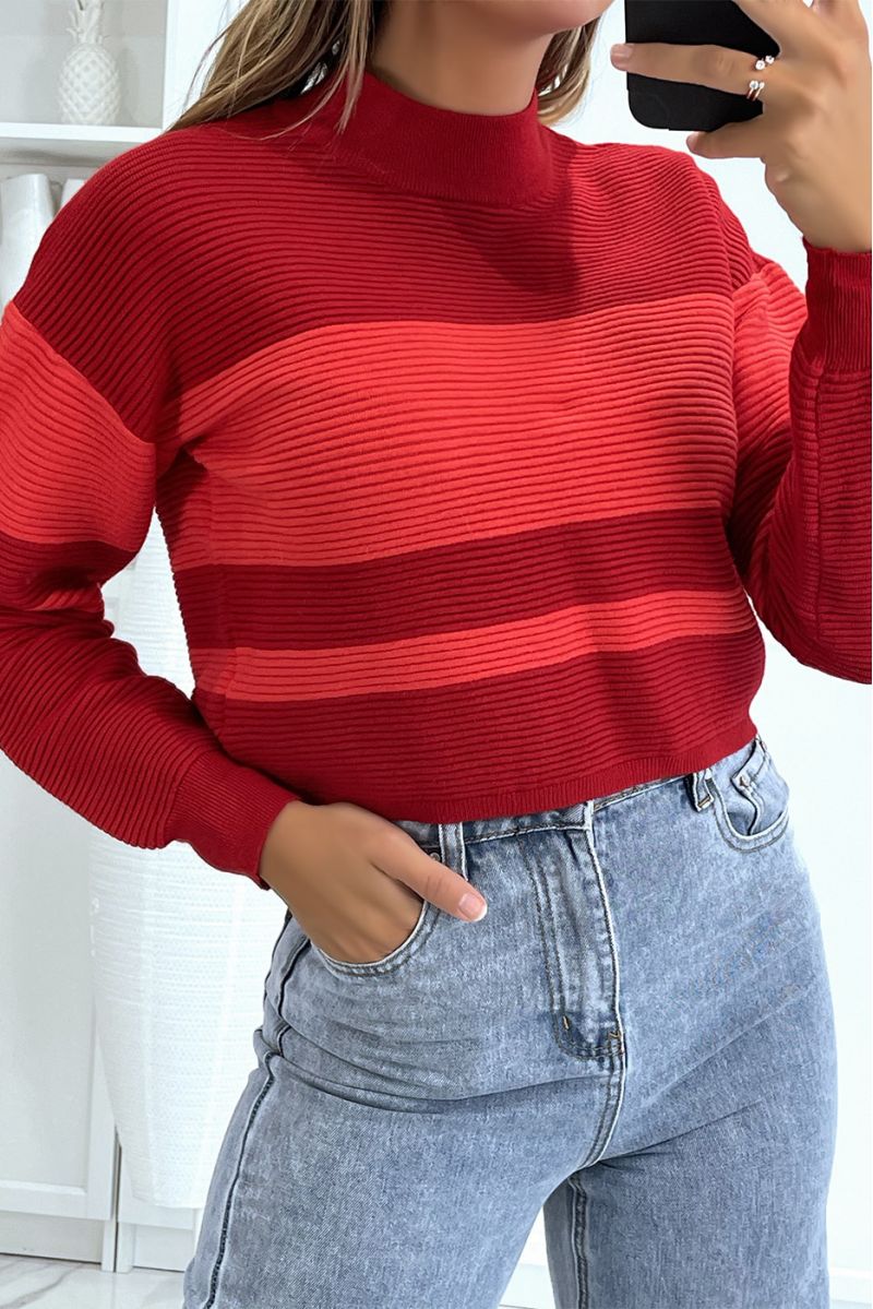 Red ribbed sweater with banded turtleneck - 1