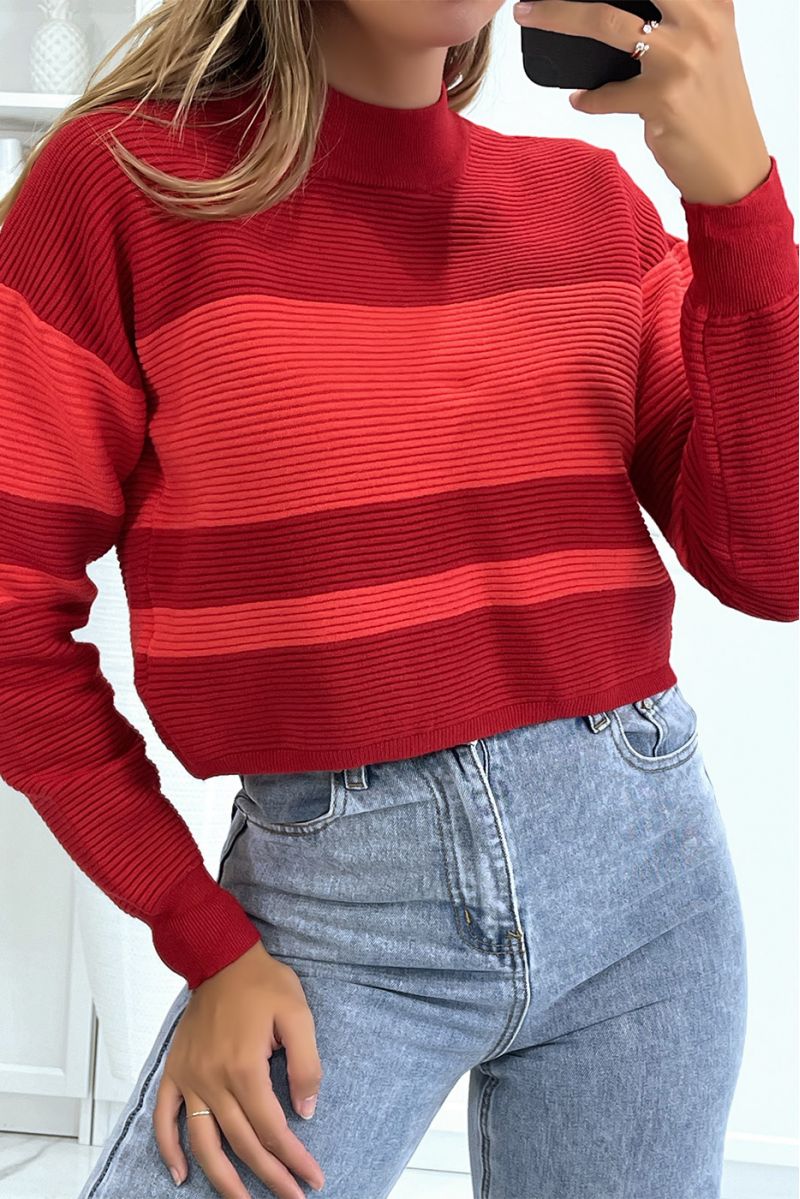 Red ribbed sweater with banded turtleneck - 2
