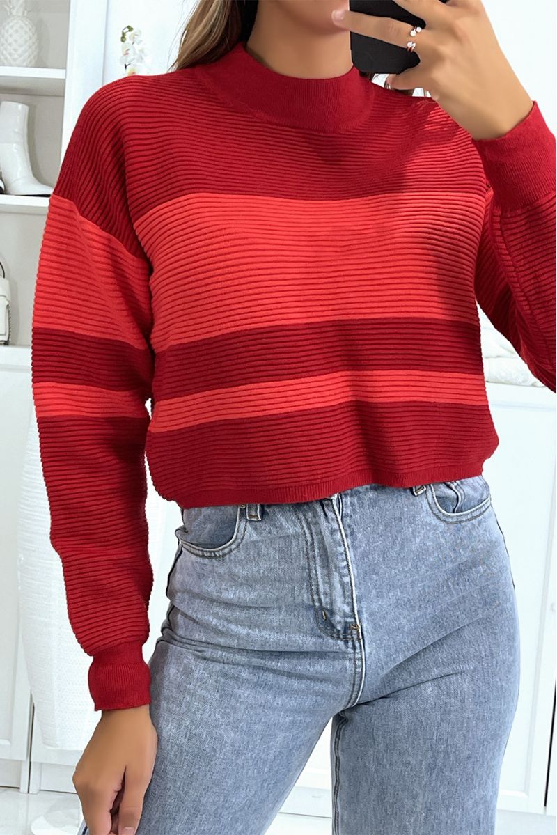 Red ribbed sweater with banded turtleneck - 3