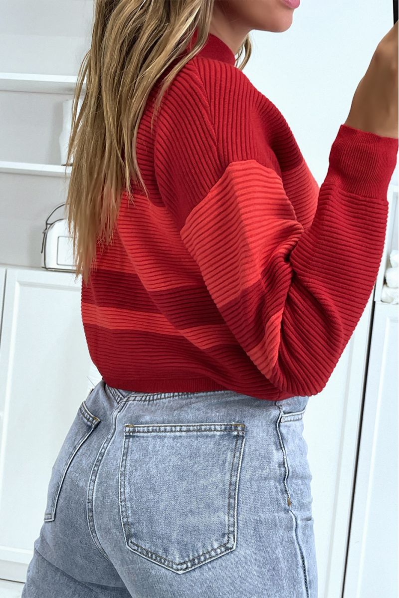 Red ribbed sweater with banded turtleneck - 4