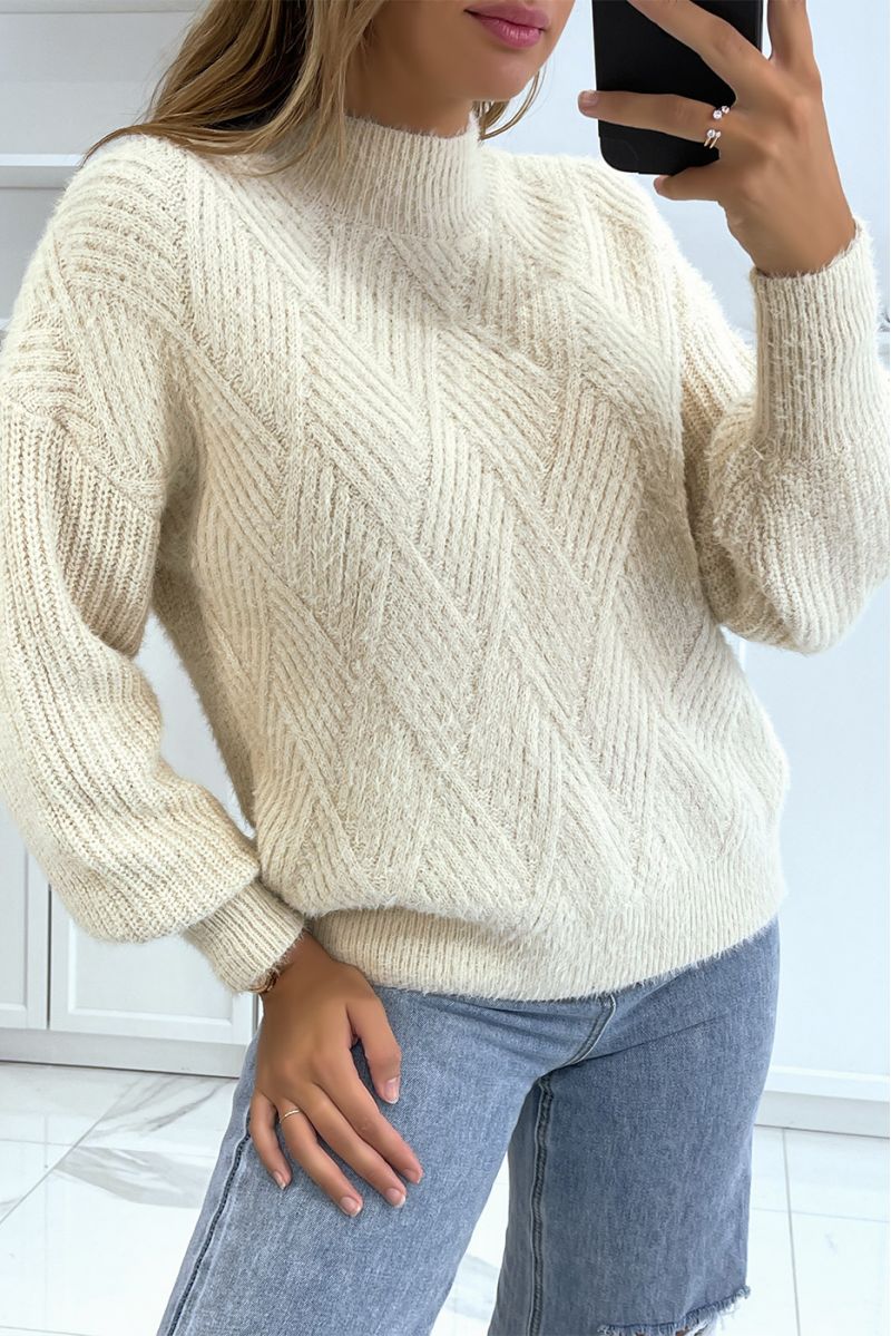 Very soft jumper with a pattern in chunky knit and puffed sleeves. - 3