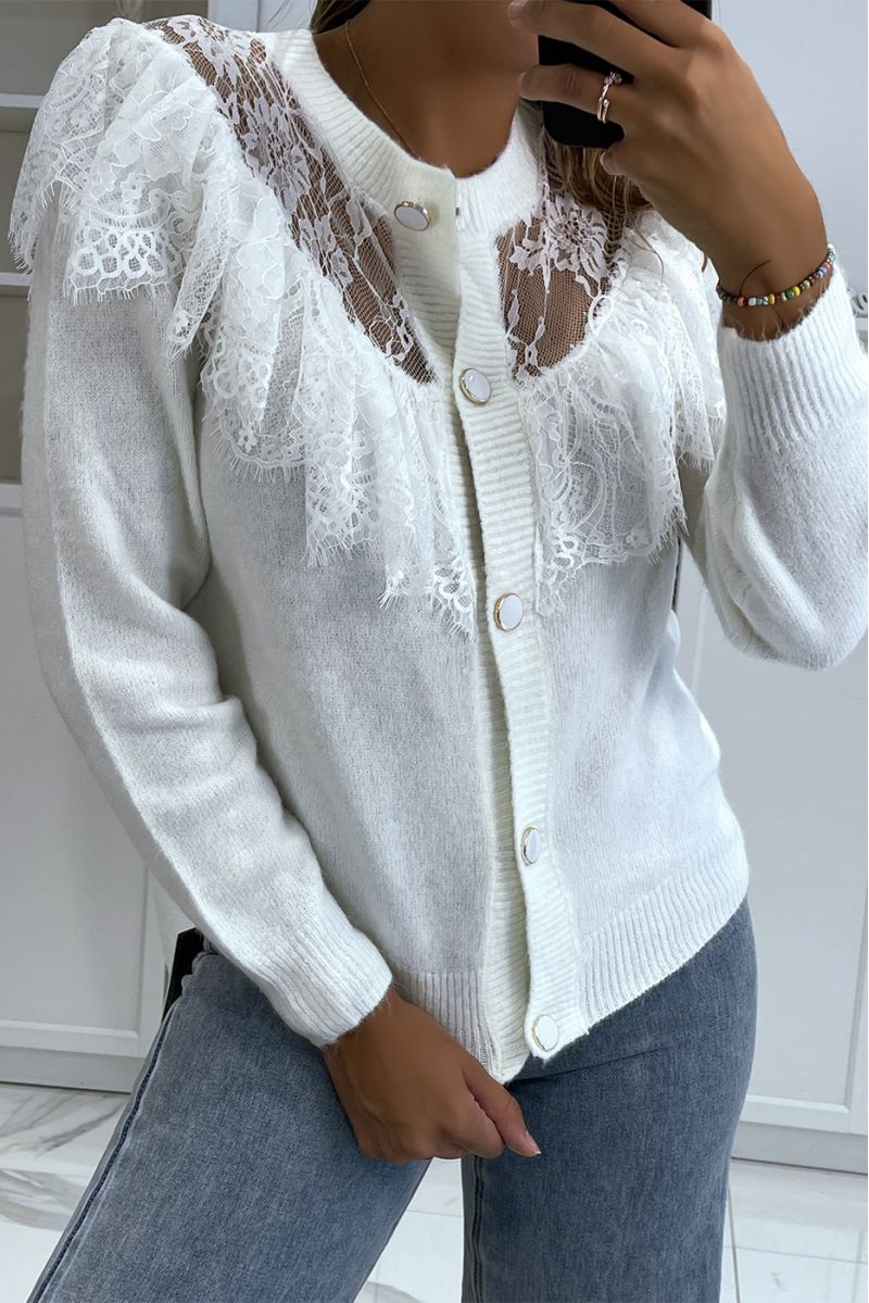 Chic white lace and ruffle waistcoat - 2