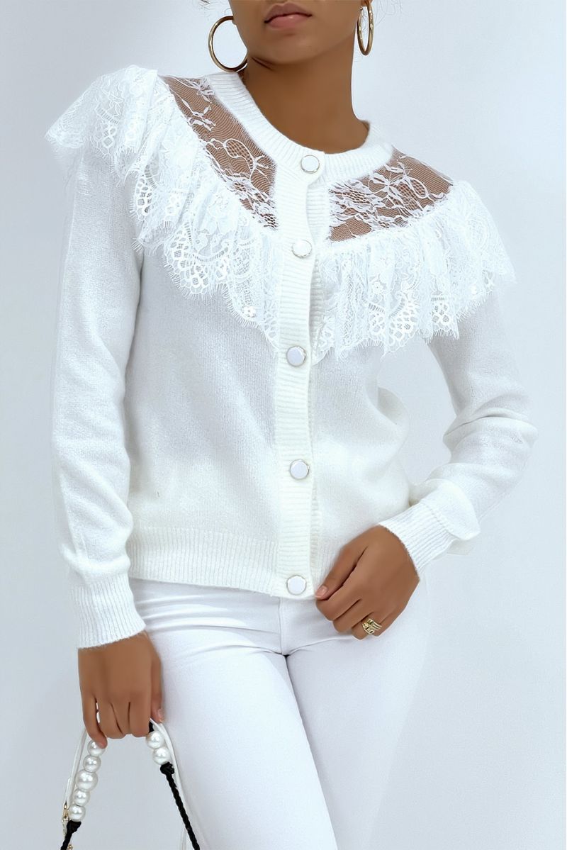 Chic white lace and ruffle waistcoat - 4