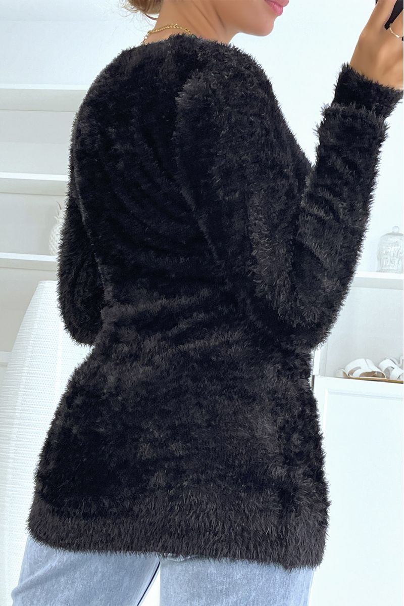 Long black fluffy tight-fitting sweater - 15