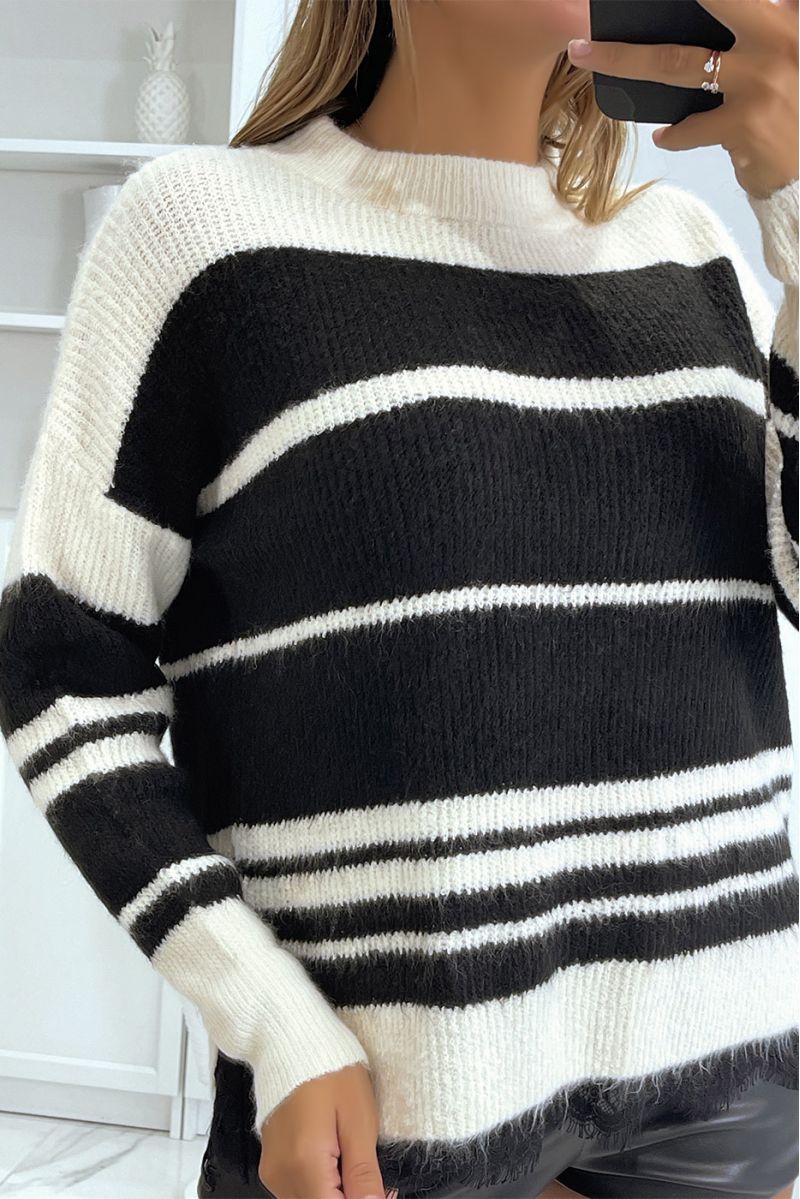 Classic black striped sweater with lace details - 1