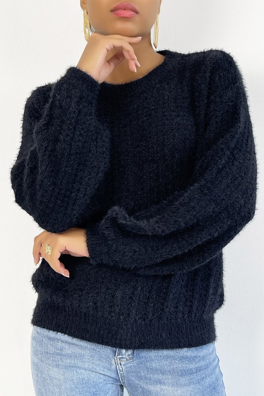Black sweater with a soft puffed effect - 4