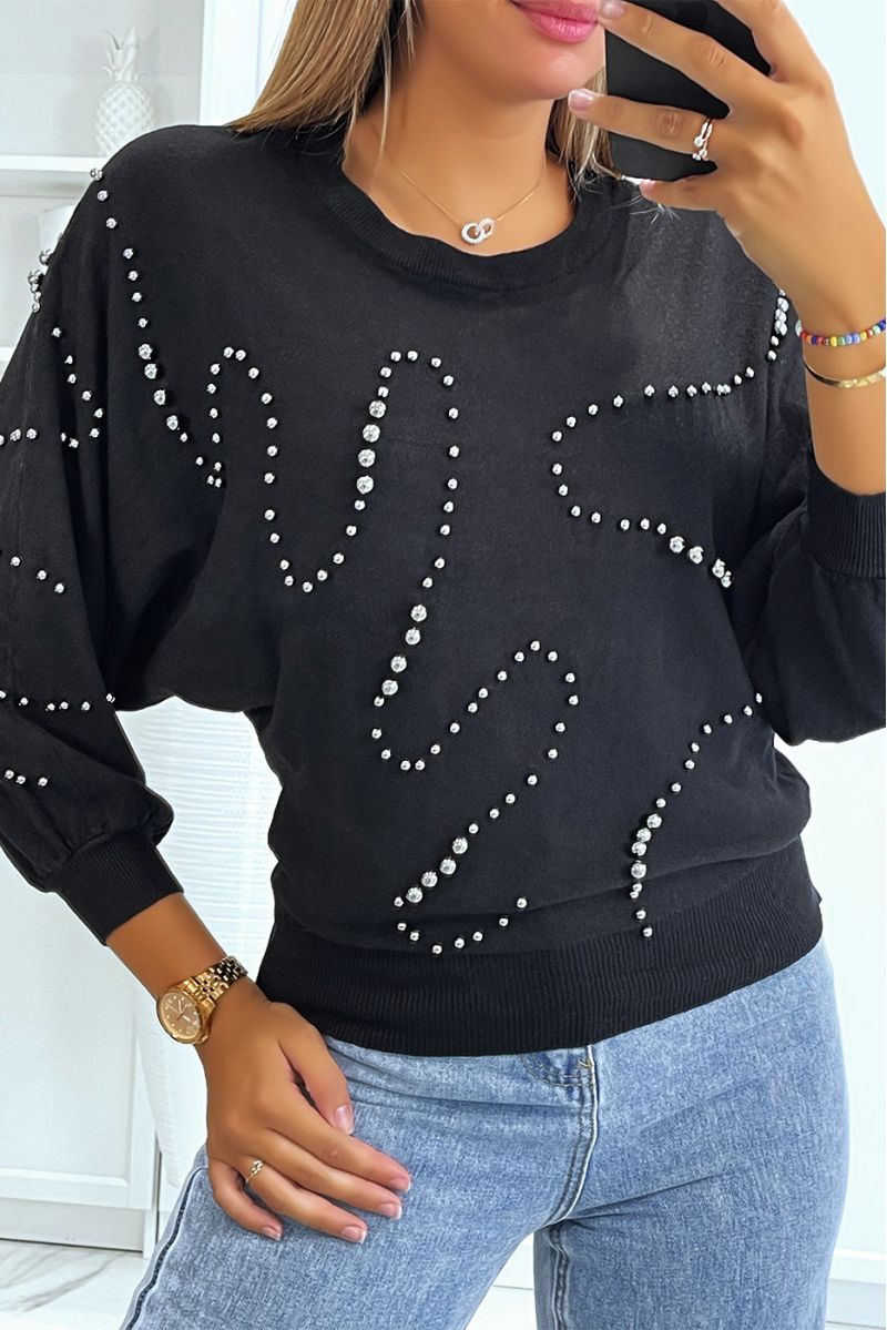 Fluid black studded sweater with batwing sleeves - 1