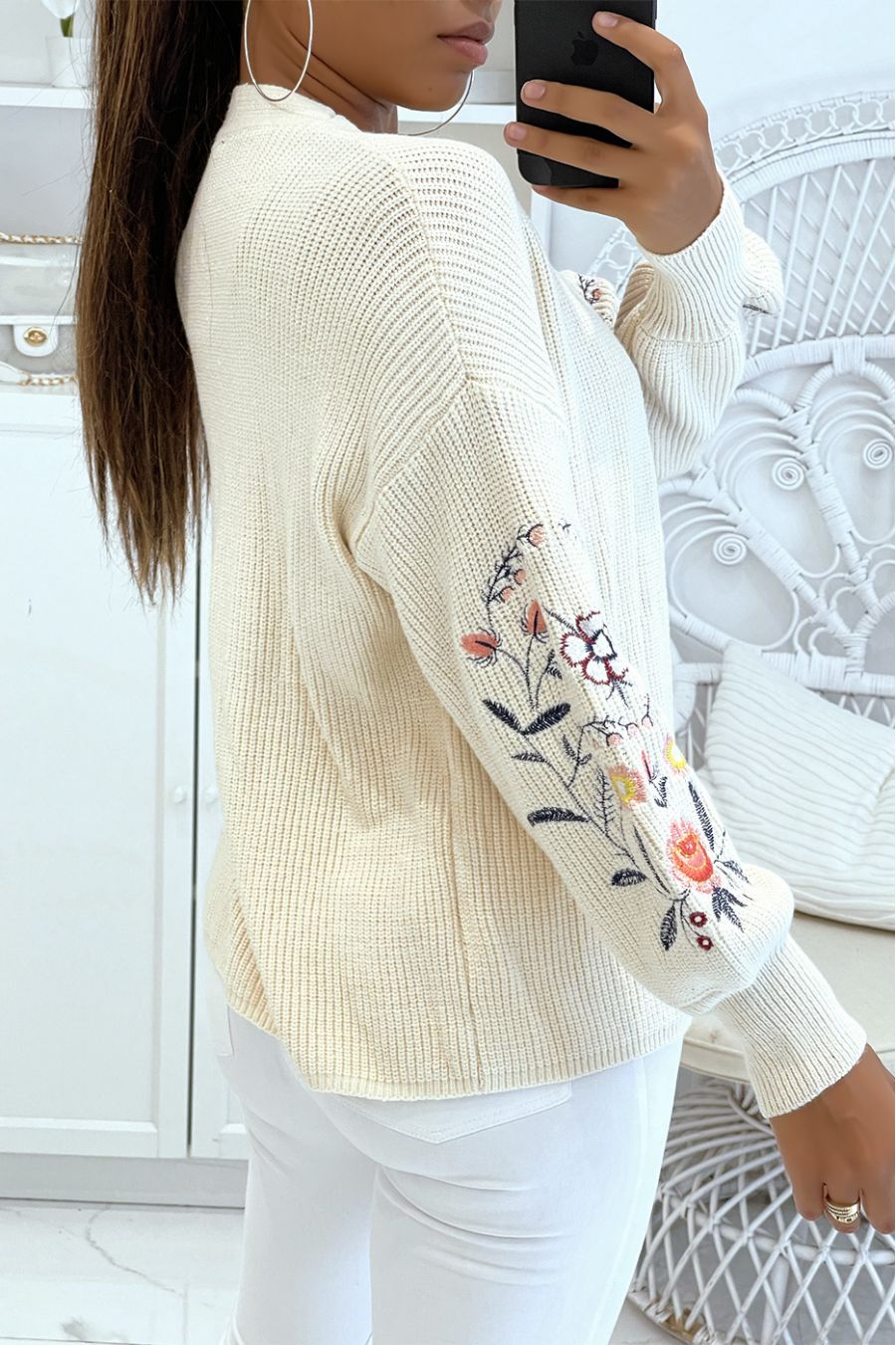 Heel lang beige open beige vest met capuchon - 2