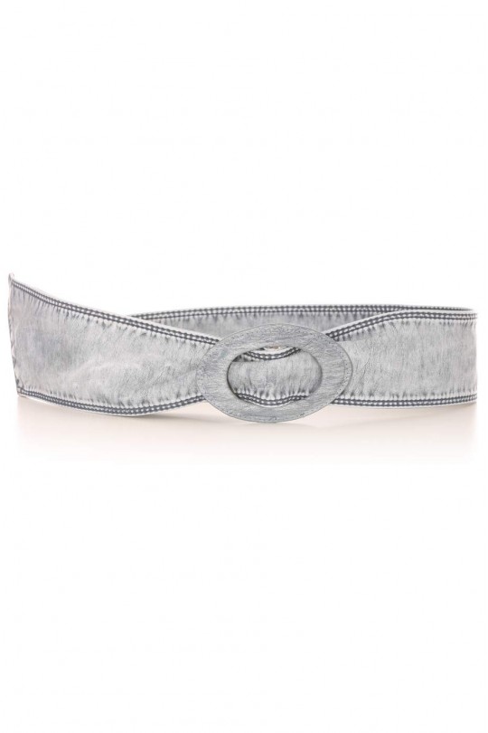 Faded blue faux leather belt with oval buckle. Accessory BG3003 - 1
