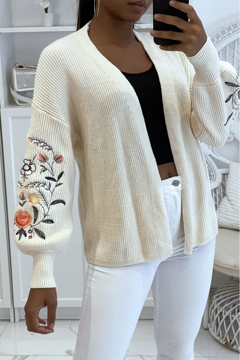 Heel lang beige open beige vest met capuchon - 4