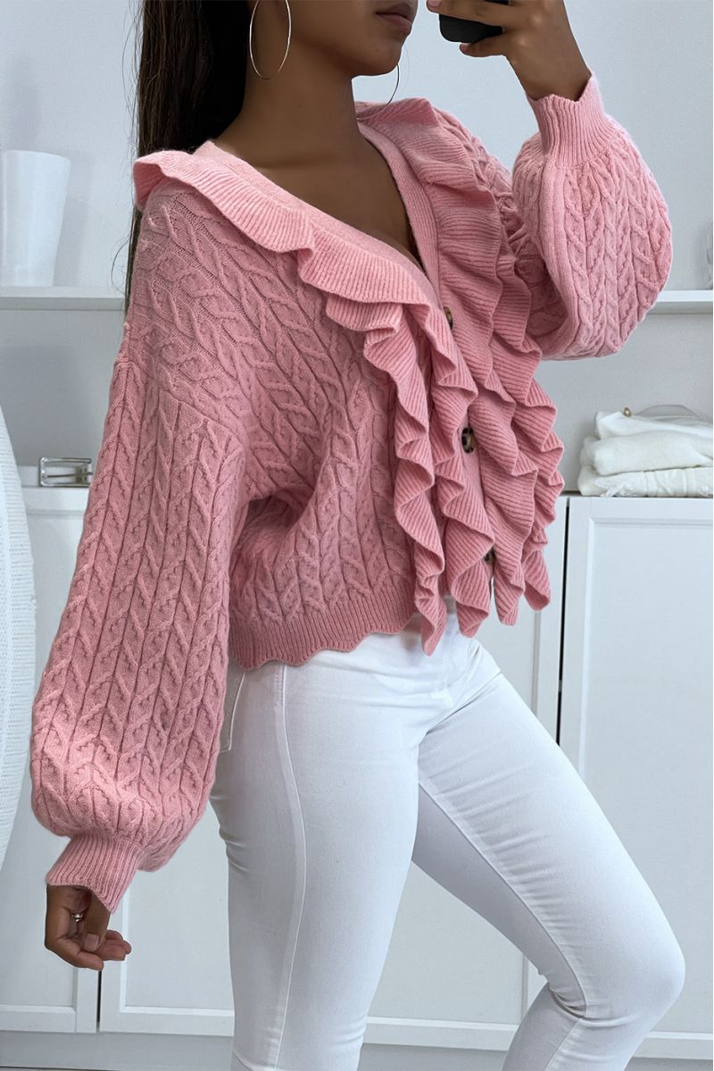 Gilet fuchsia épais avec volants très chic - 1