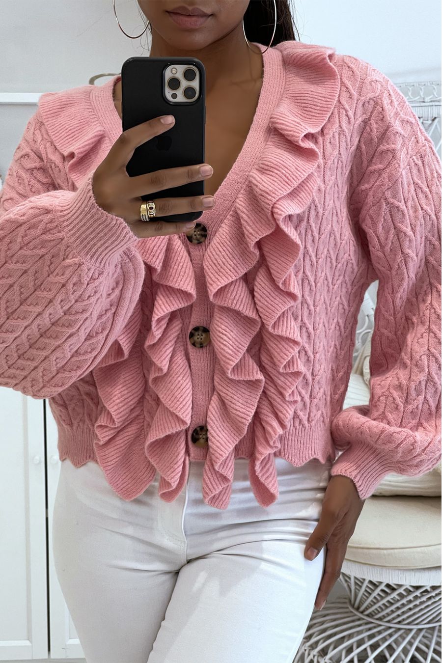 Gilet fuchsia épais avec volants très chic - 3