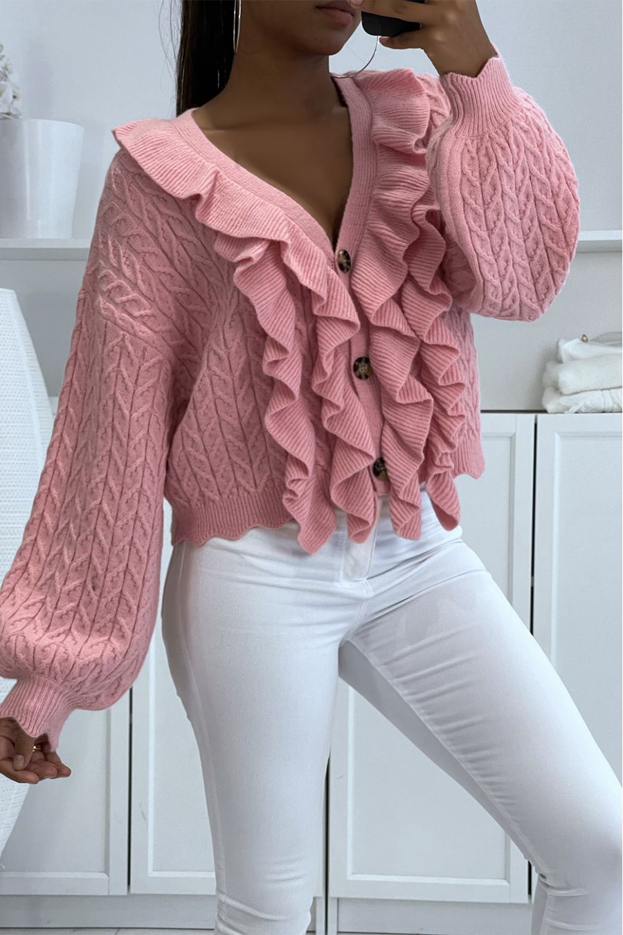 Gilet fuchsia épais avec volants très chic - 4