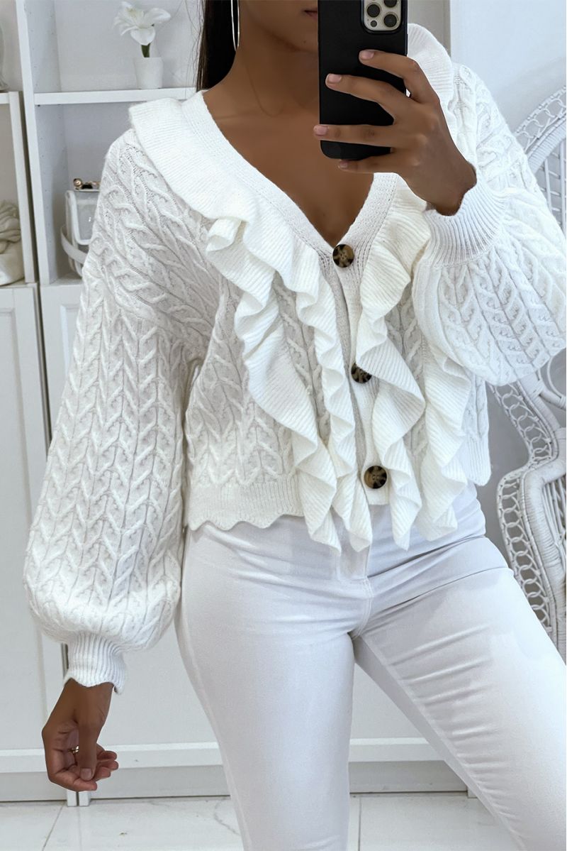 Gilet blanc épais avec volants très chic - 1