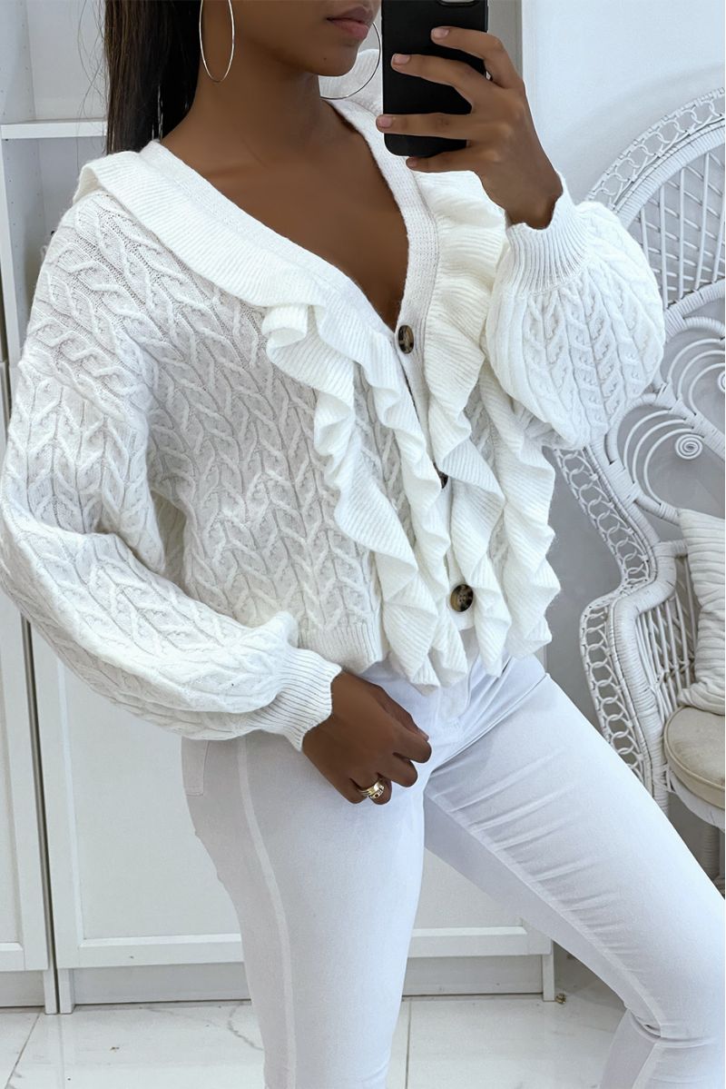 Gilet blanc épais avec volants très chic - 2