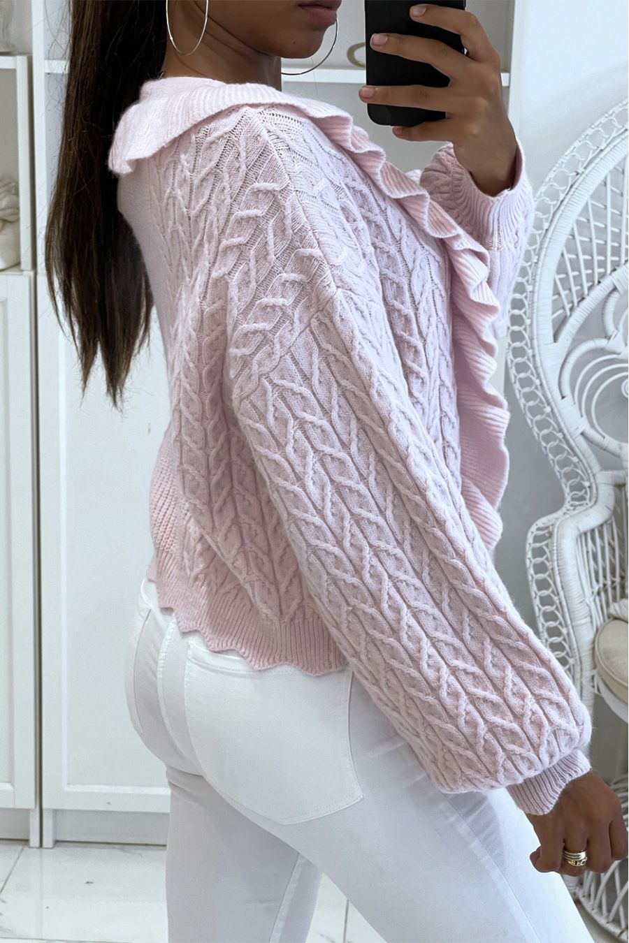 Gilet rose épais avec volants très chic - 1