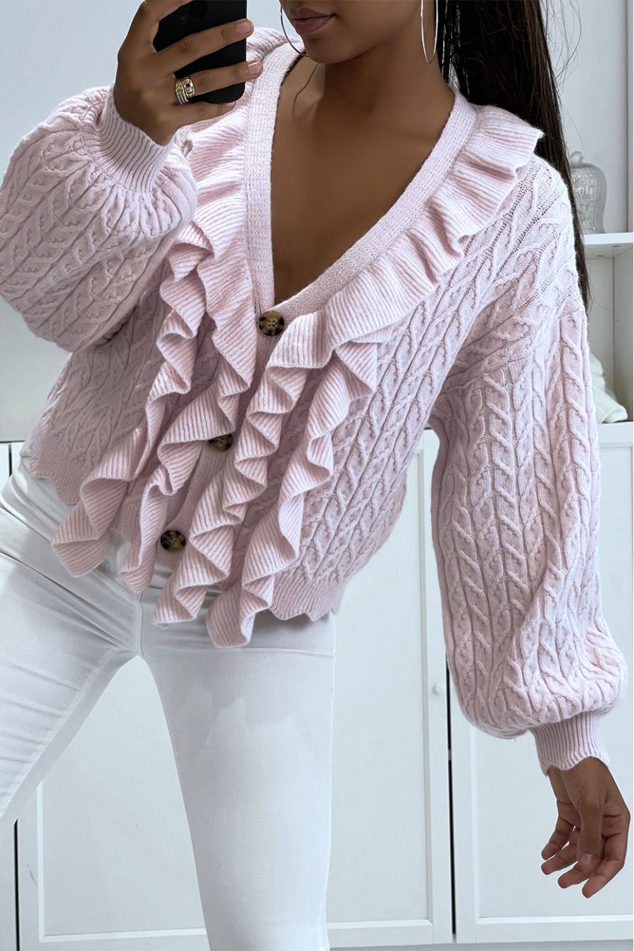 Gilet rose épais avec volants très chic - 2