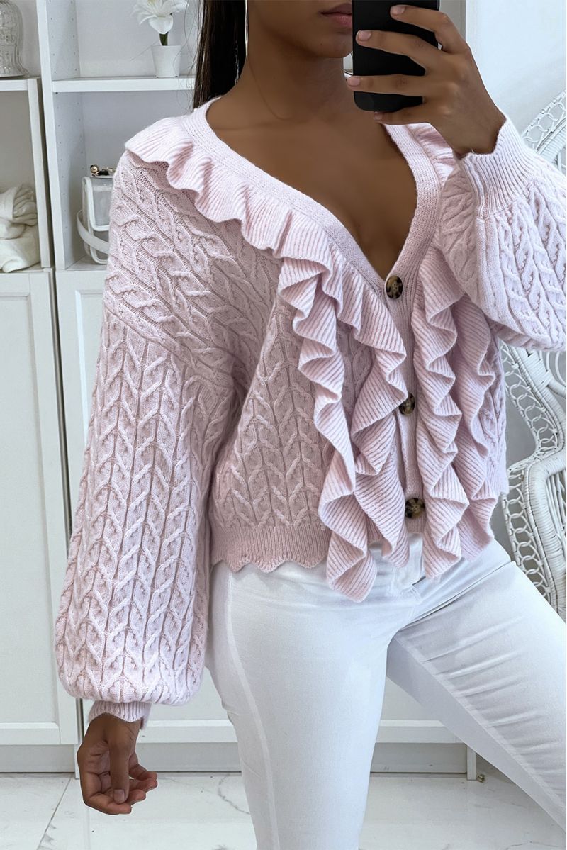 Beige cardigan with Peter Pan collar - 4