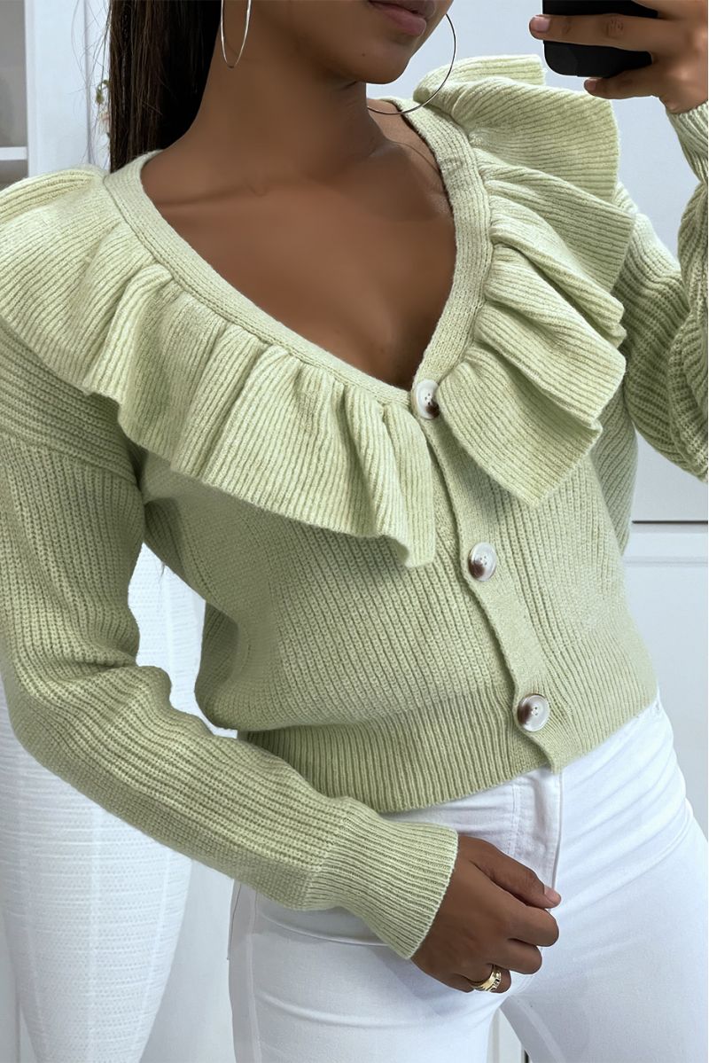 Gilet vert d'eau épais avec volants très chic - 1