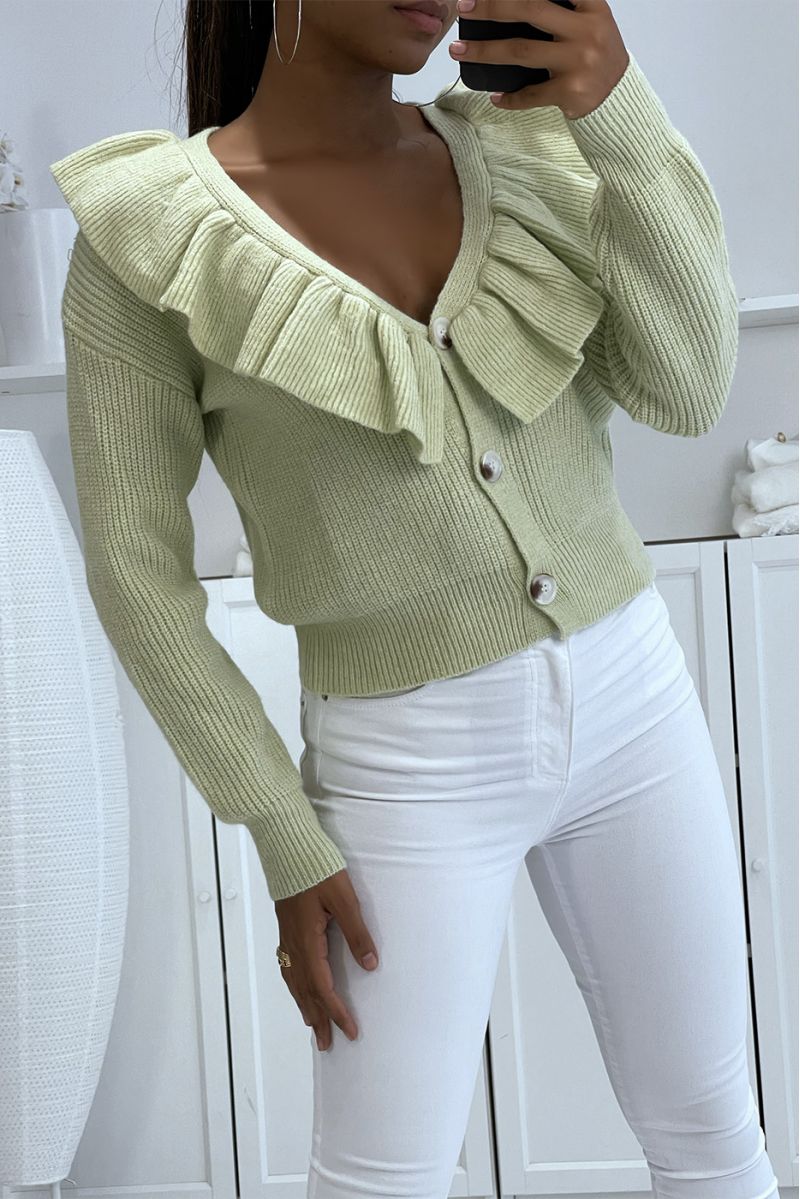 Gilet vert d'eau épais avec volants très chic - 2