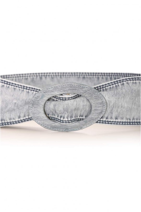 Faded blue faux leather belt with oval buckle. Accessory BG3003 - 2