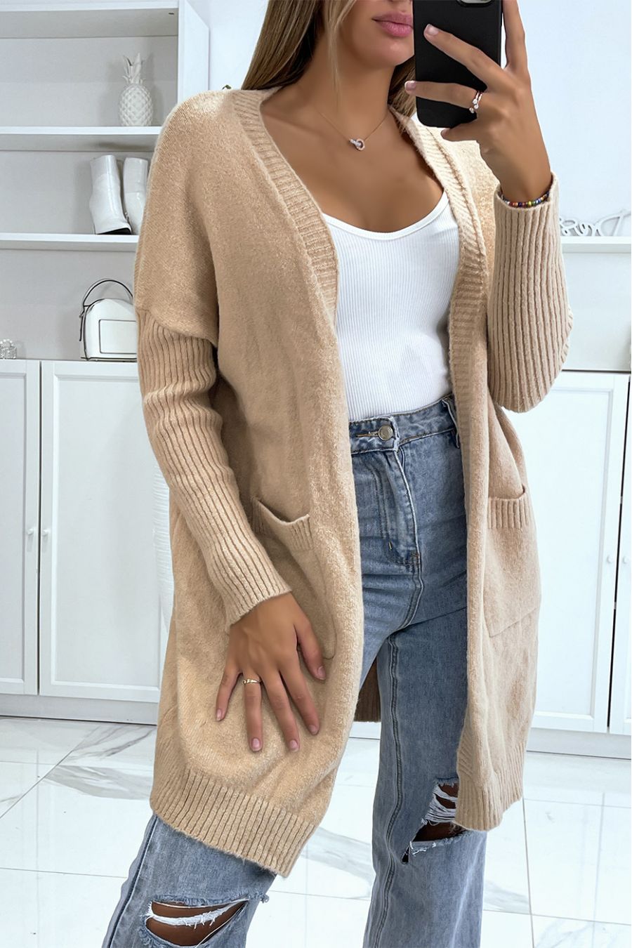 Goedkoop beige mesh vest - 1