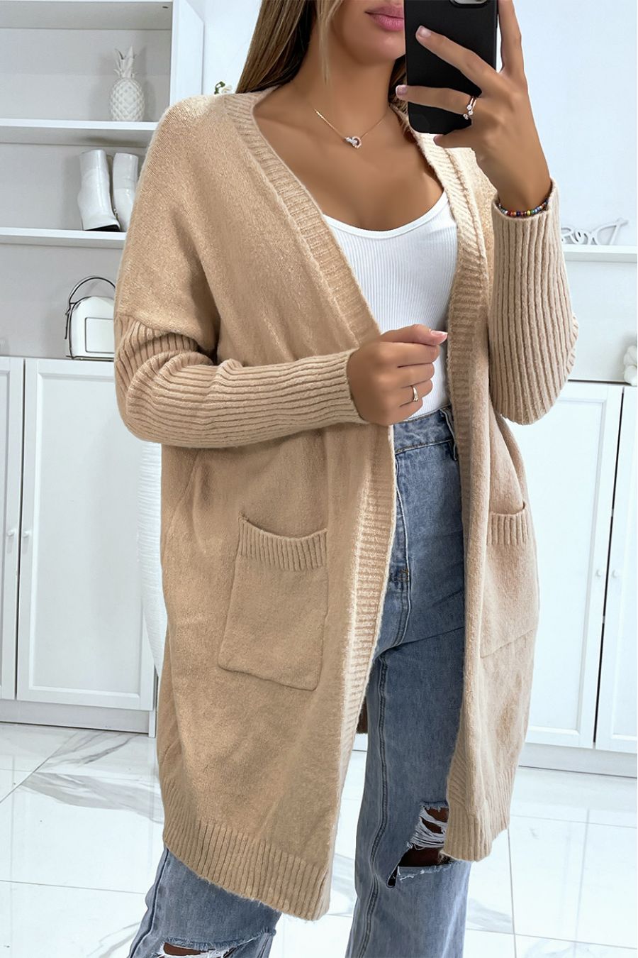 Goedkoop beige mesh vest - 3