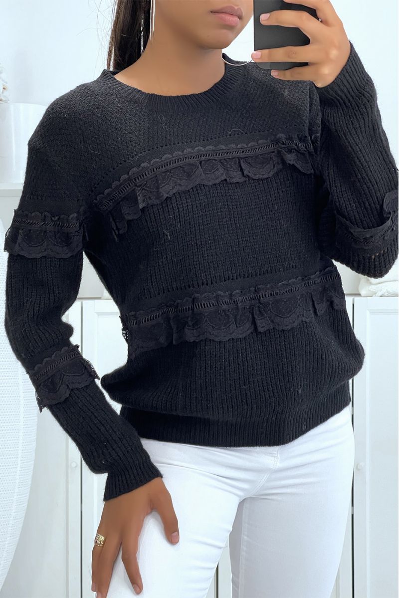 Black sweater with a soft puffed effect - 1