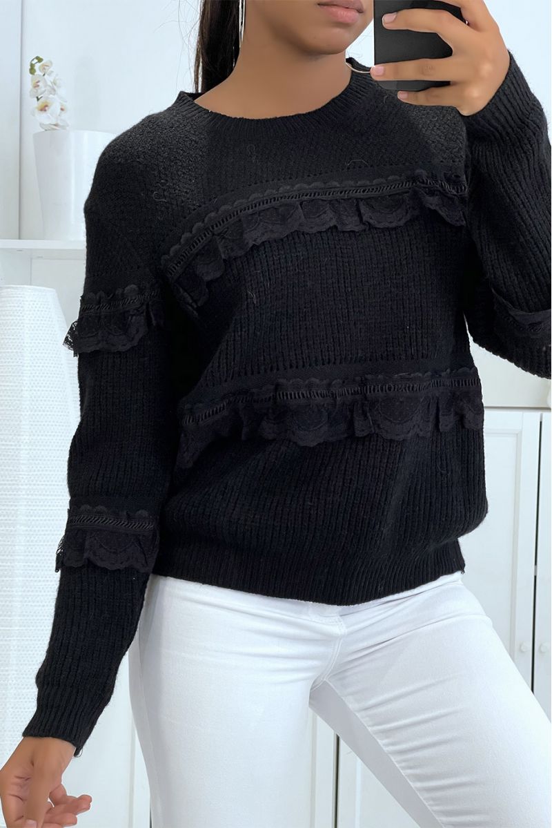Black sweater with a soft puffed effect - 3
