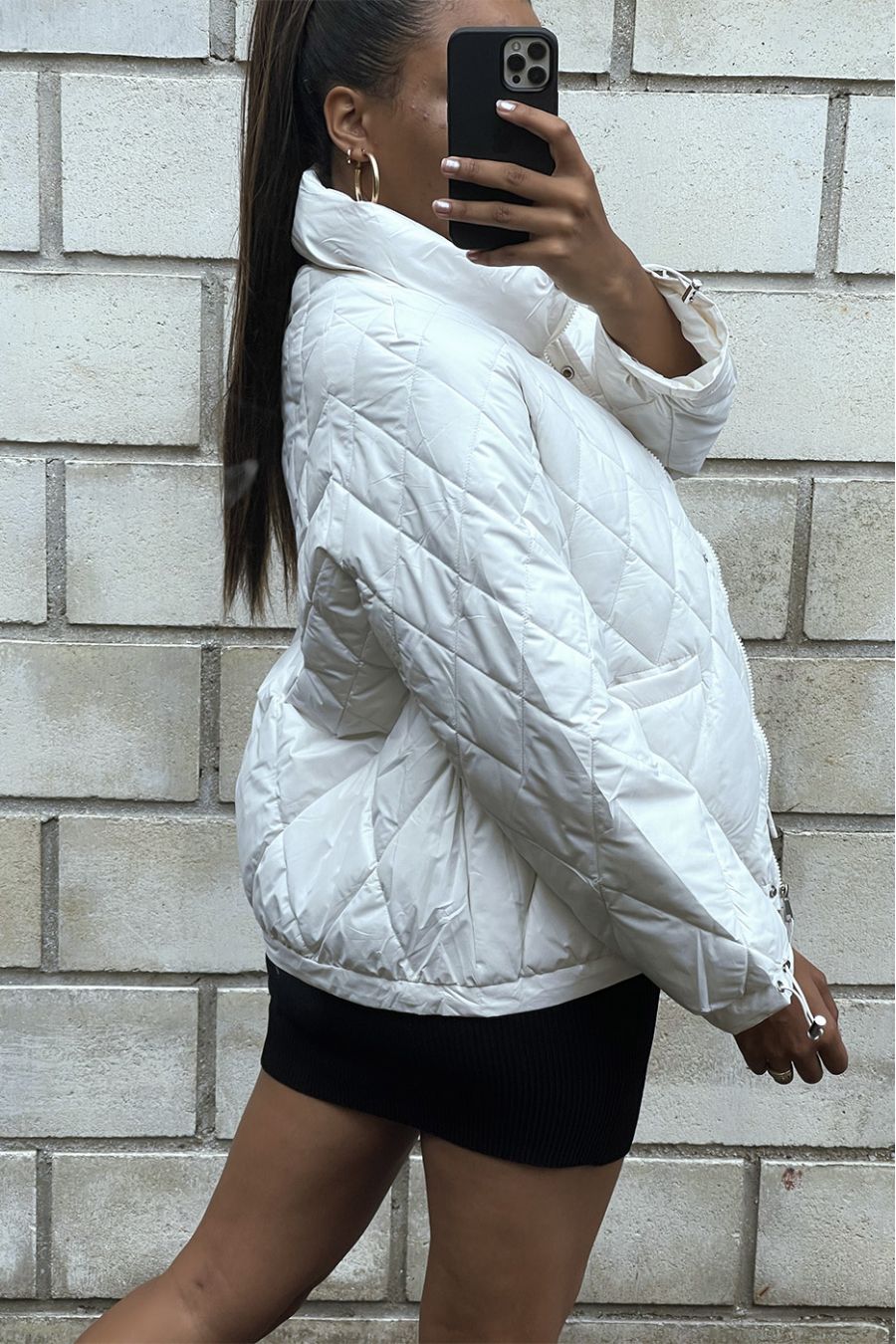 Manteau matelassé blanc très chic et ajustable   - 3