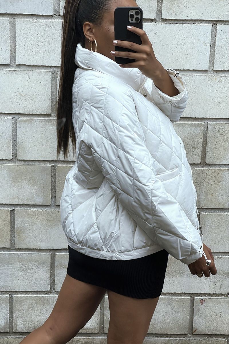 Very thick taupe down jacket in faux leather with hood - 3