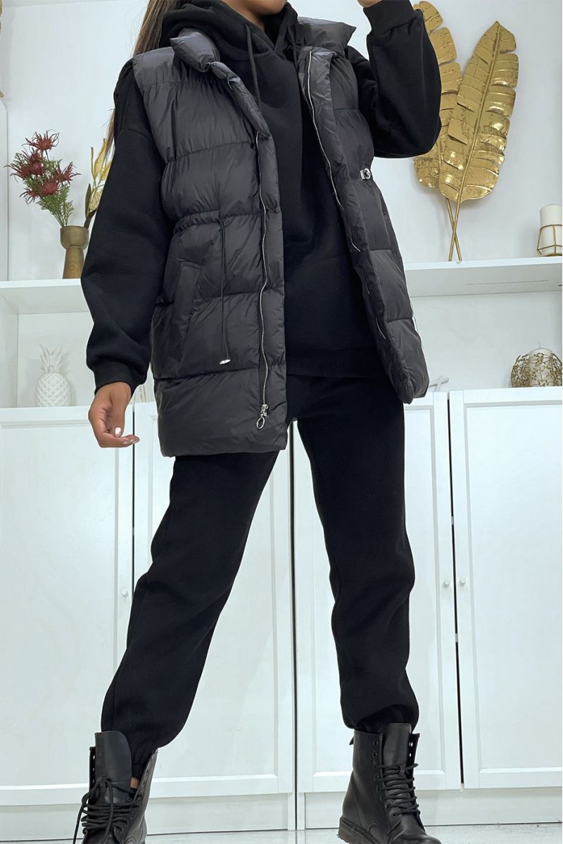Black 3-piece warm and comfortable jogging suit and sleeveless down jacket - 1