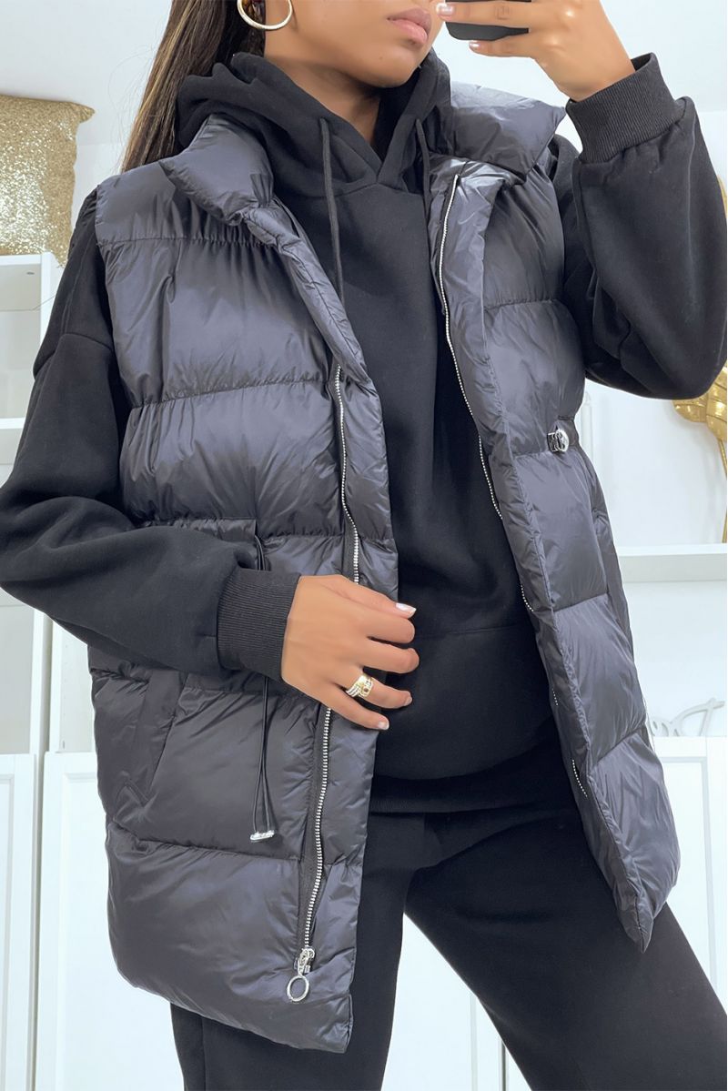 Black 3-piece warm and comfortable jogging suit and sleeveless down jacket - 2