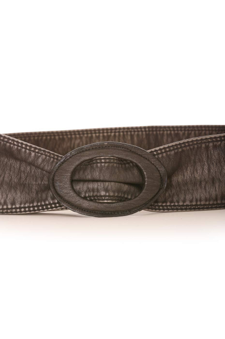Faded black belt in faux leather style with oval buckle. Accessory BG3003 - 2