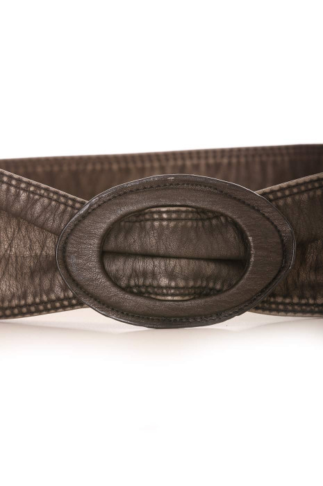 Faded black belt in faux leather style with oval buckle. Accessory BG3003 - 4