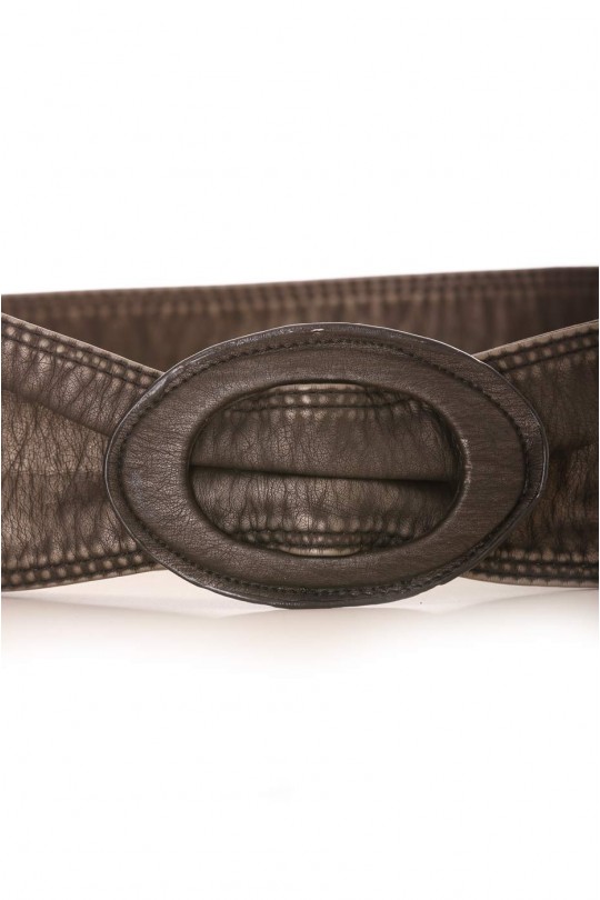 Faded black belt in faux leather style with oval buckle. Accessory BG3003 - 4