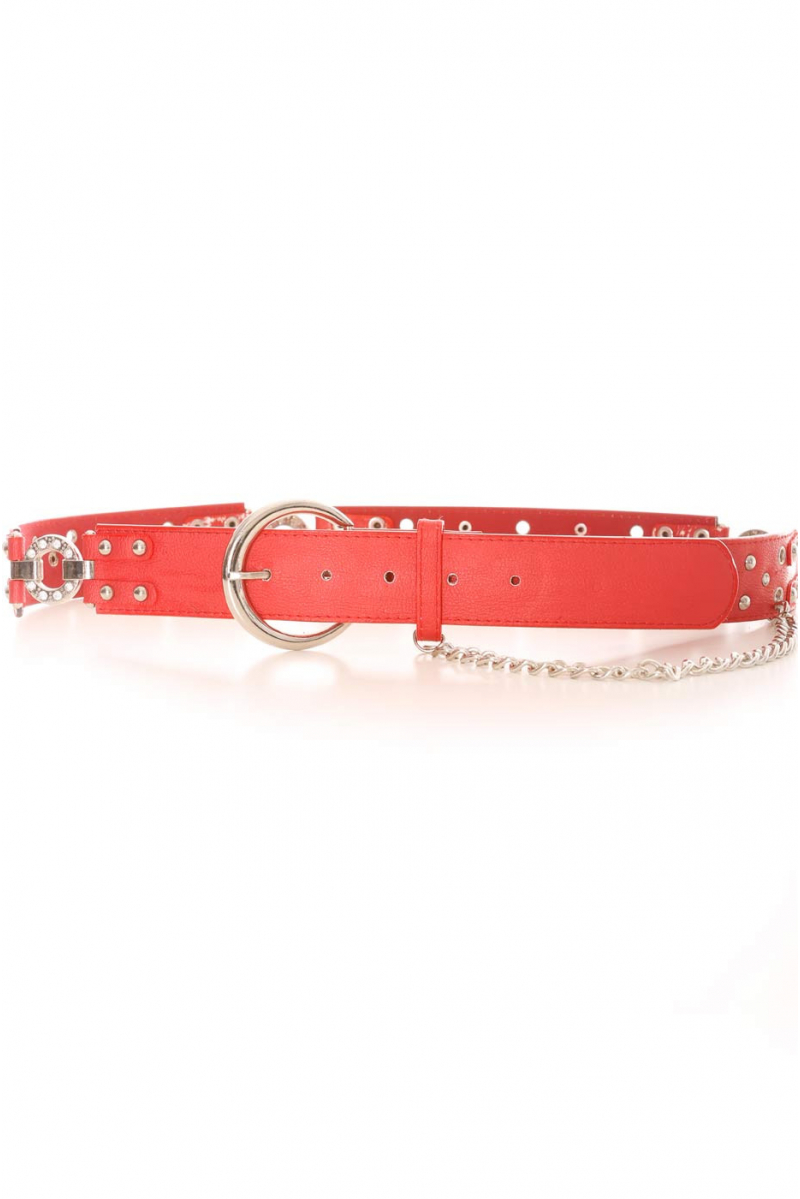 Red belt with hole effect and rhinestones. Accessory BG-P016 - 1
