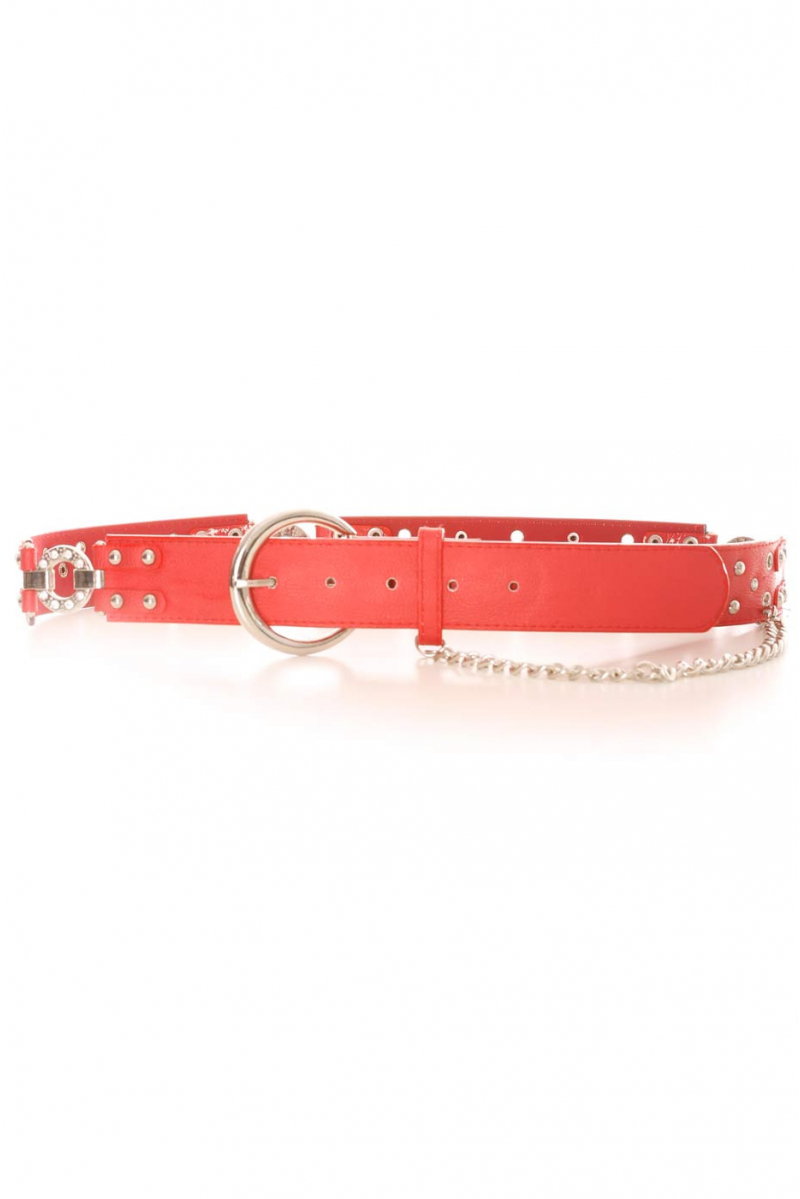 Red belt with hole effect and rhinestones. Accessory BG-P016 - 2