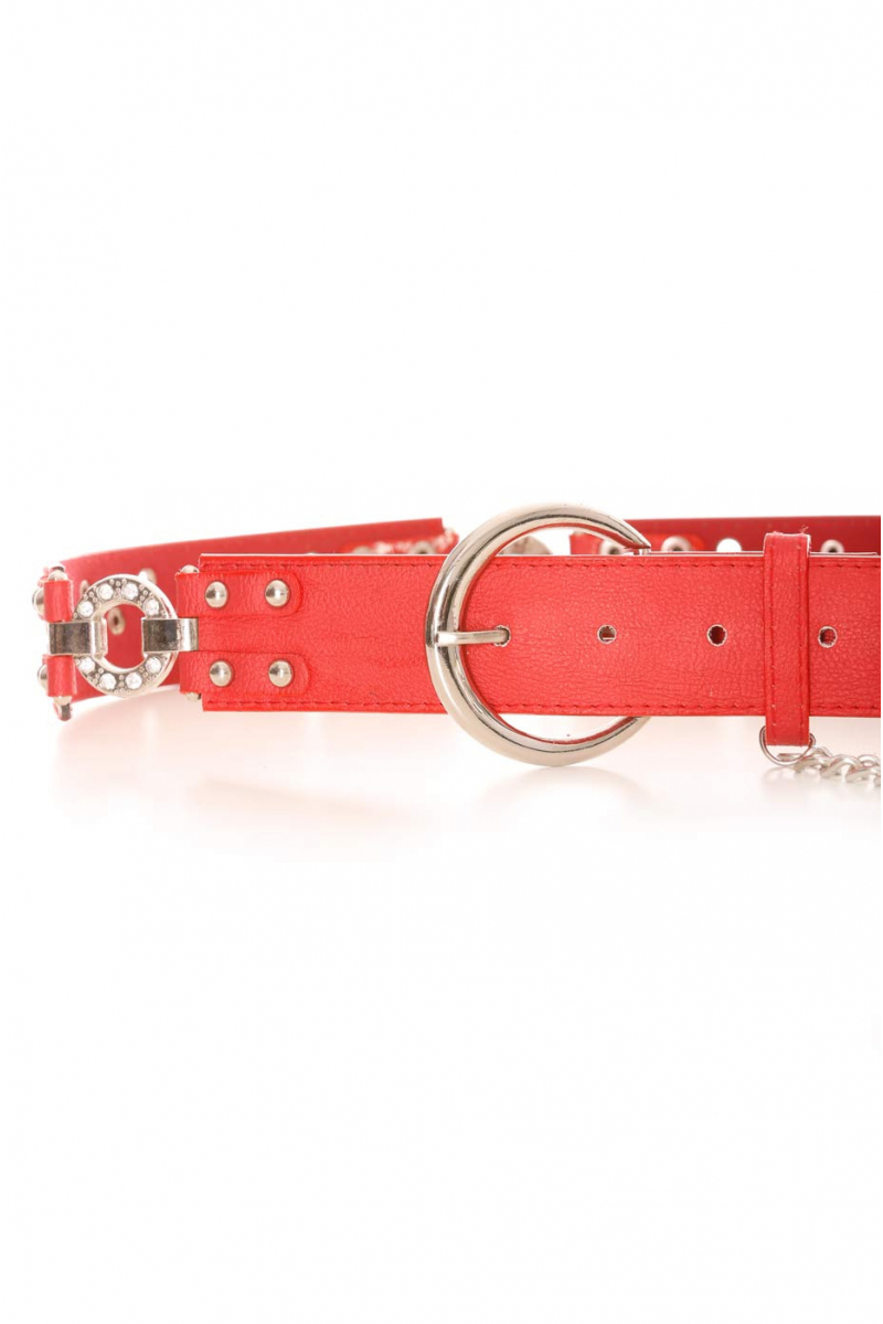 Red belt with hole effect and rhinestones. Accessory BG-P016 - 3