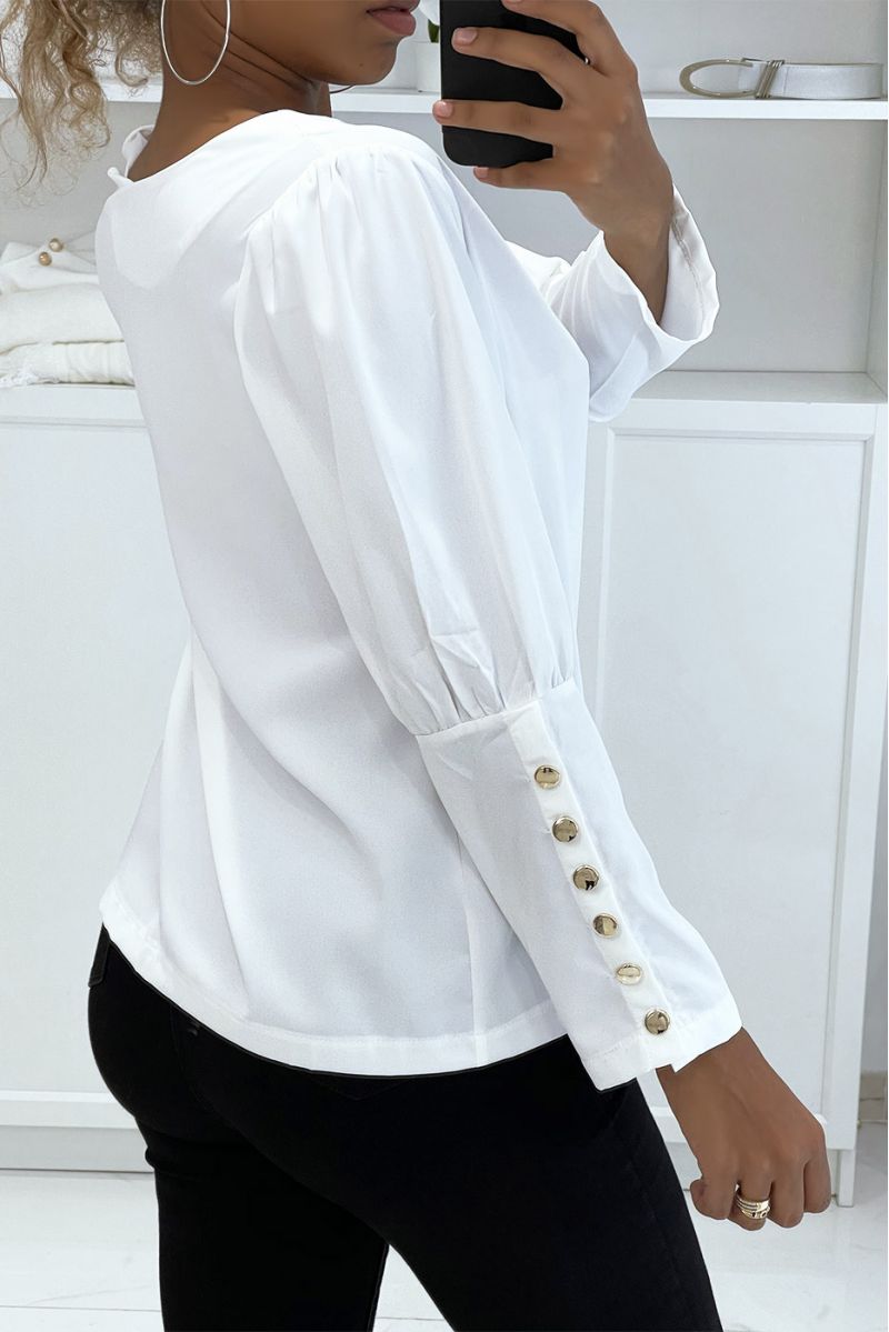 Witte blouse met gouden knopen - 6